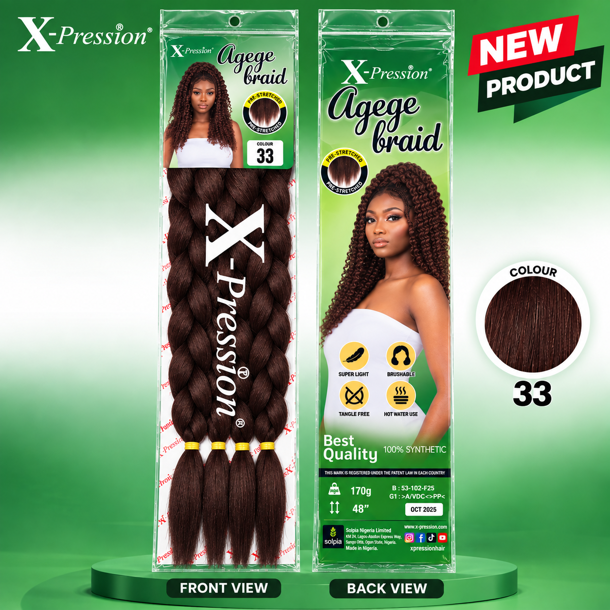 X-Pression Agege Braid Synthetic Braiding Hair 48in 170g Pre-Stretched - Image 2