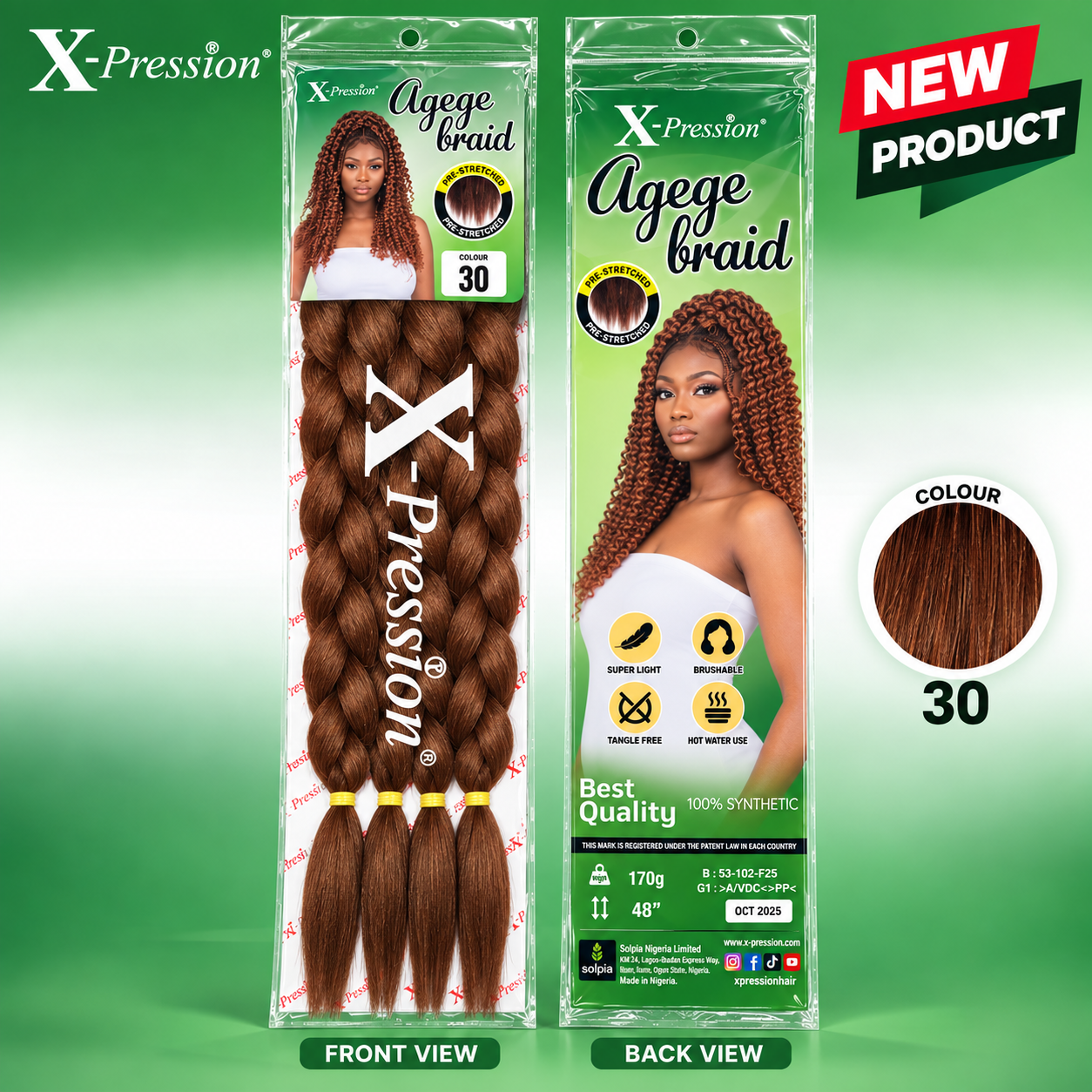 X-Pression Agege Braid Synthetic Braiding Hair 48in 170g Pre-Stretched - Image 3