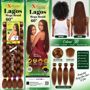 X-Pression Lagos Mega Braid Synthetic Hair Extension 60in 360g Colour 27 and 30