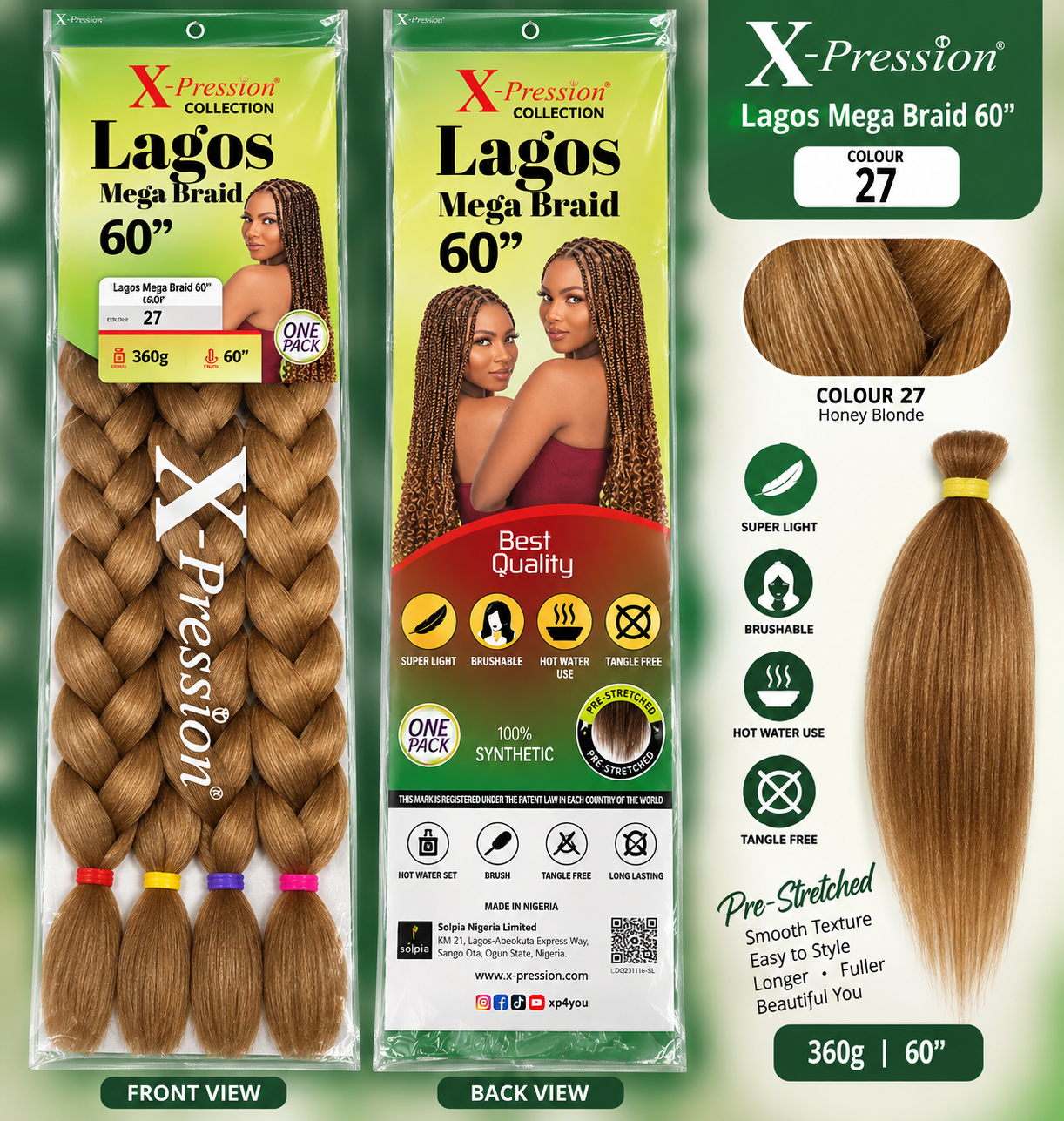 X-Pression Lagos Mega Braid Synthetic Hair Extension 60in 360g Colour 27 and 30 - Image 2
