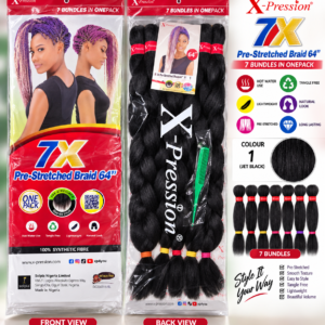 X-Pression Pre-Stretched Synthetic Braid Hair Extension 64in 7 Bundles Black