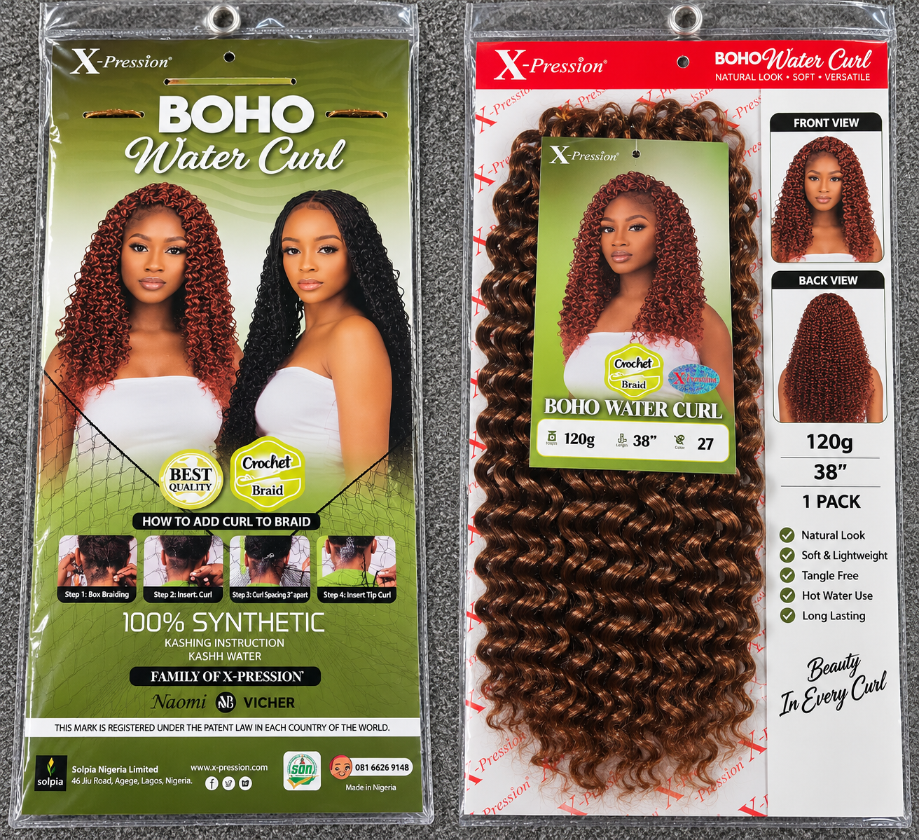 X-Pression Boho Water Curl Crochet Braid Synthetic Hair Extension 38in 120g