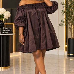 Brown Mini off shoulder dress