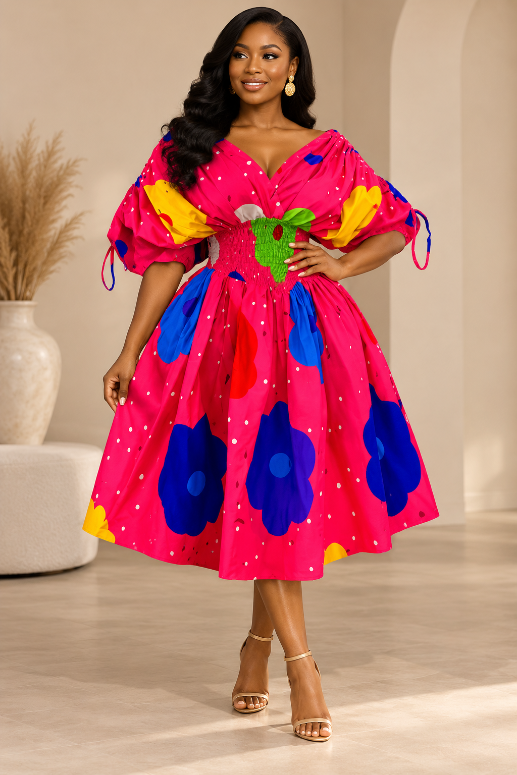 ADERONKE Smocked Batwing Dress - Image 4
