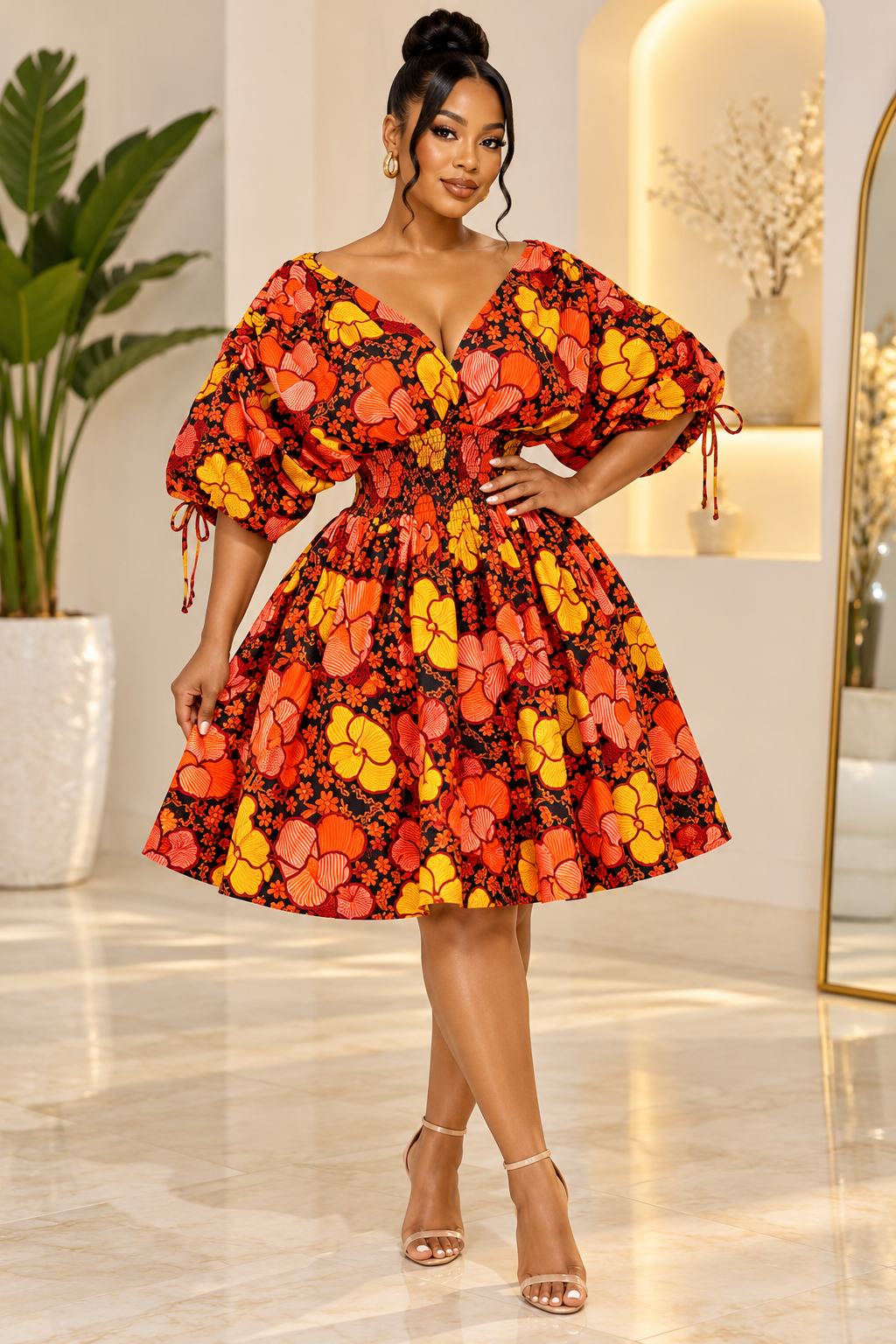 ADERONKE Smocked Batwing Dress - Image 2