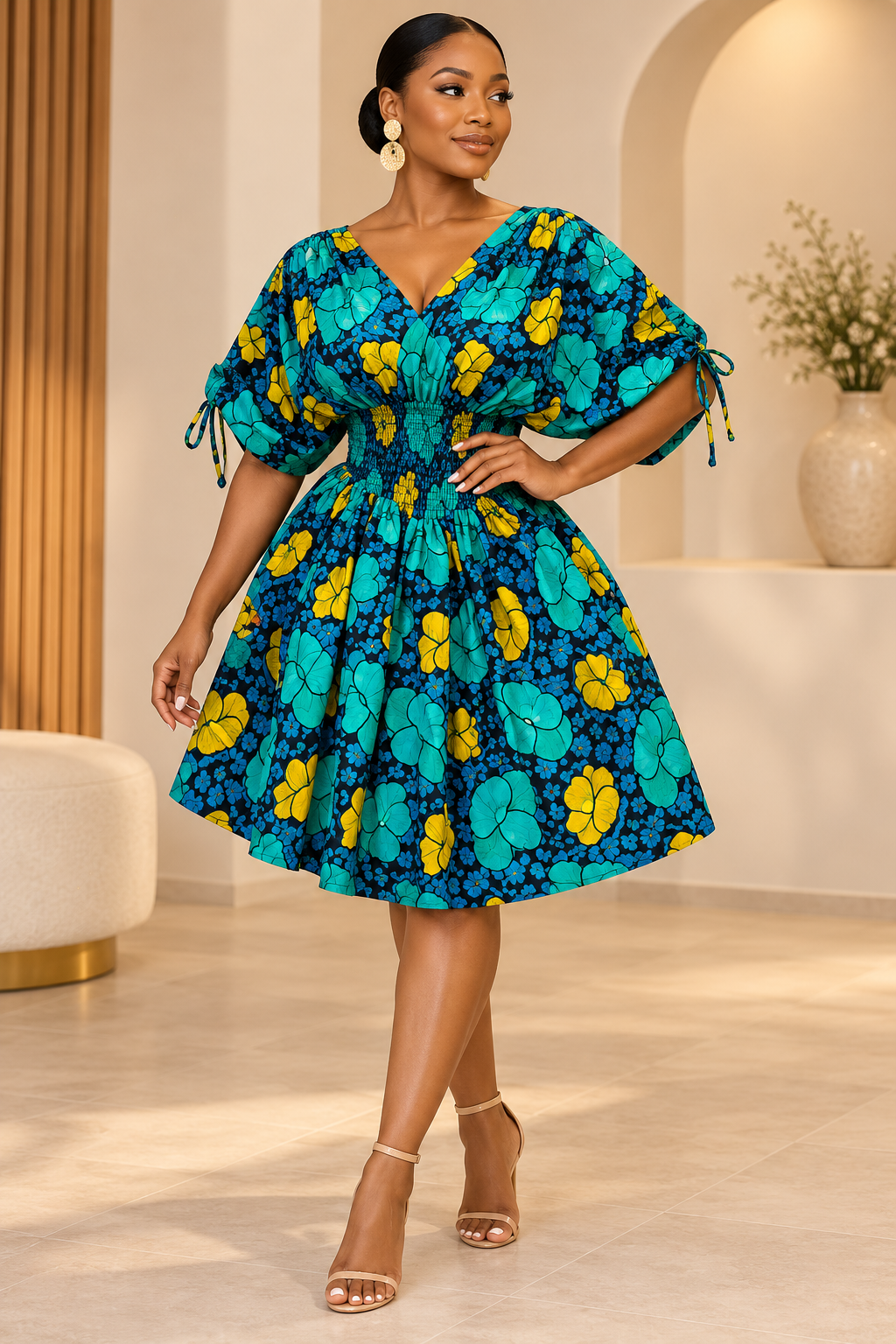 ADERONKE Smocked Batwing Dress - Image 3