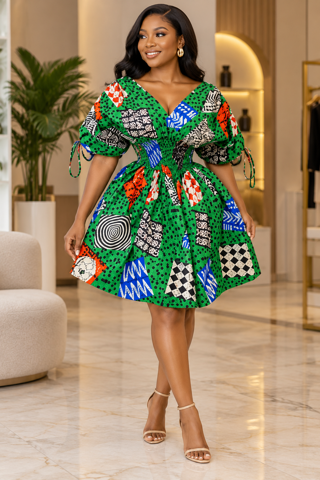 ADERONKE Smocked Batwing Dress - Image 5