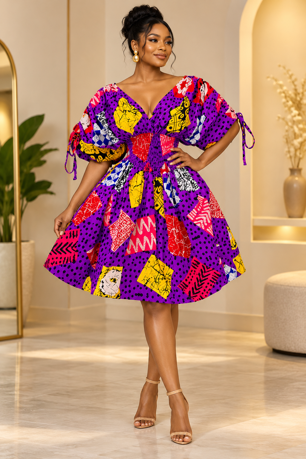 ADERONKE Smocked Batwing Dress - Image 6