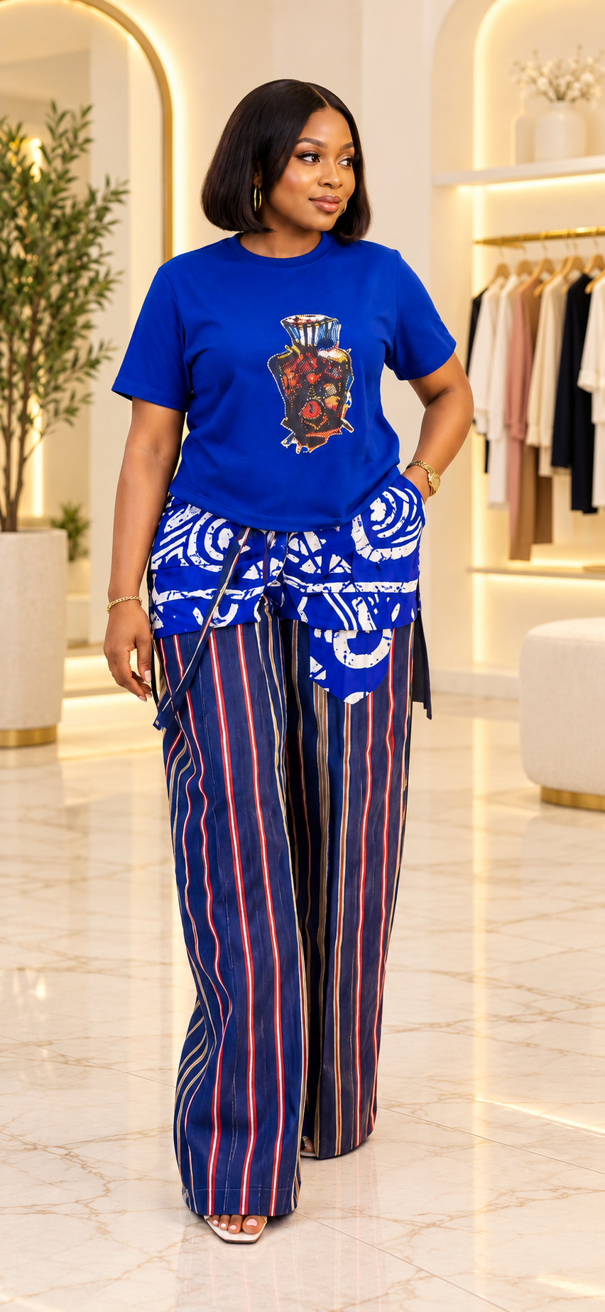 ABIOLA Aso-Oke Stripe & Ankara Panel Trousers - Image 3