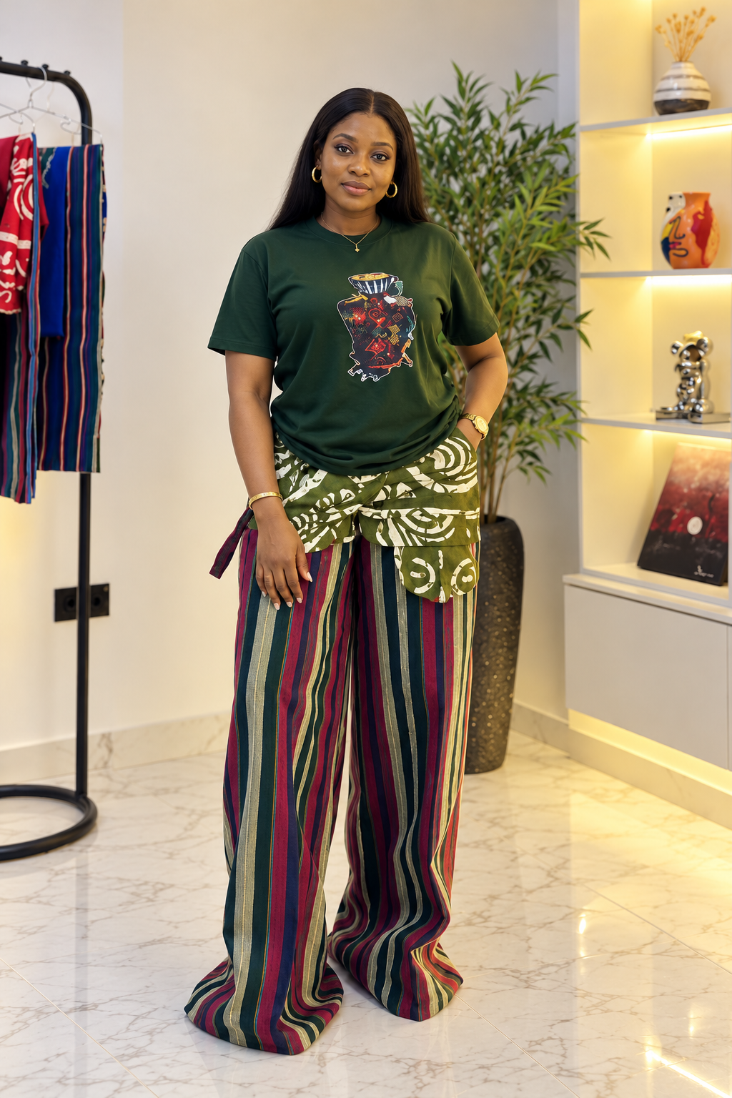 ABIOLA Aso-Oke Stripe & Ankara Panel Trousers - Image 4