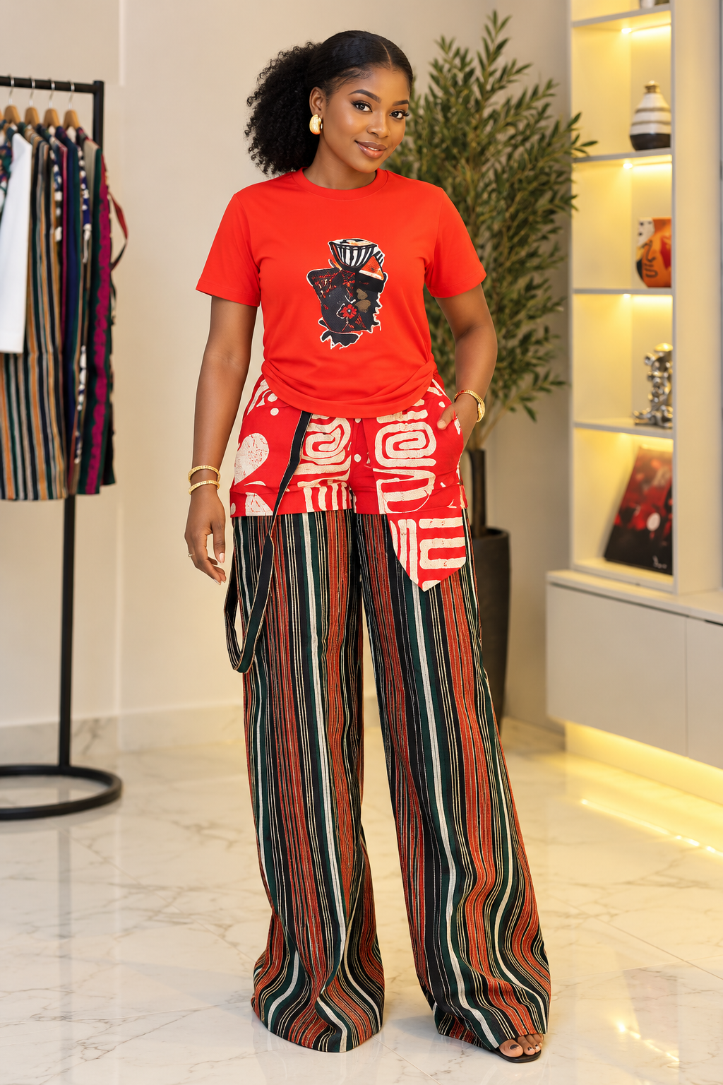 ABIOLA Aso-Oke Stripe & Ankara Panel Trousers